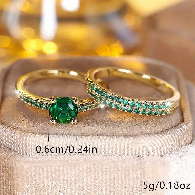 Serena Emerald Duo Ring Set | Guld