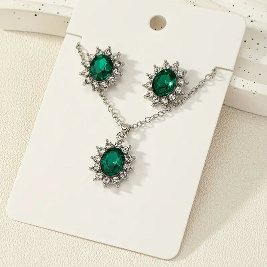 Minimalistiskt Silver Grönt Smyckeset