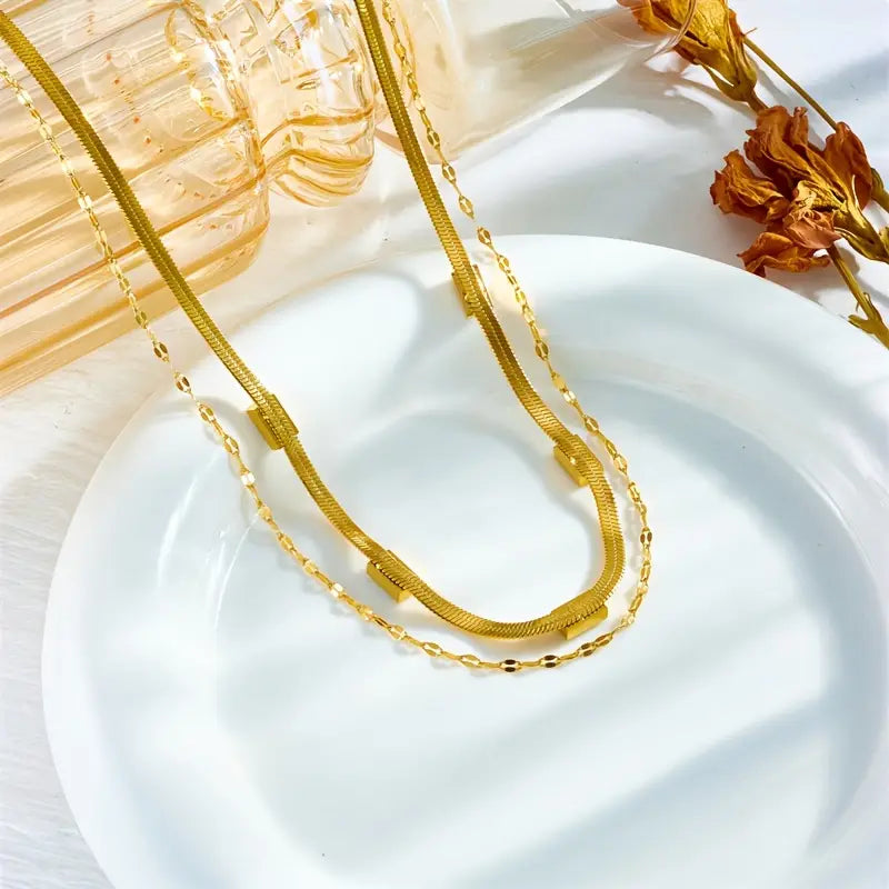 Dubbelskikts Retro Guldhalsband