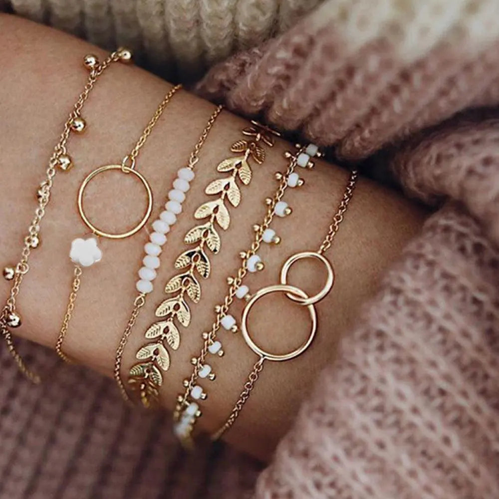 Pack med Boho-armband i guld