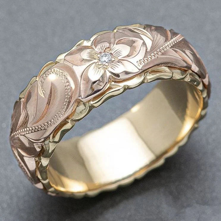 Vintage Ros Blomma Guld Ring