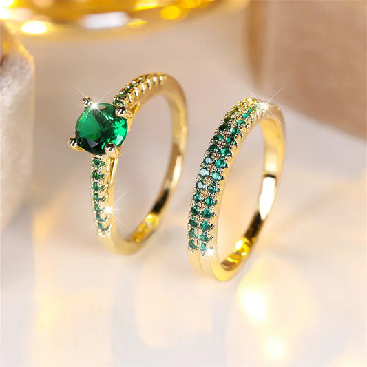 Serena Emerald Duo Ring Set | Guld