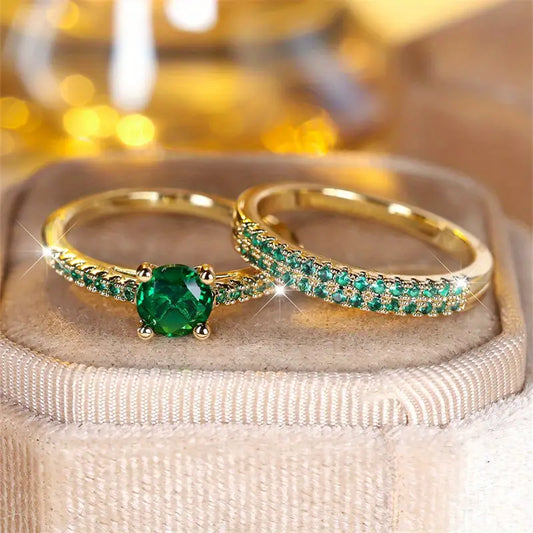 Serena Emerald Duo Ring Set | Guld