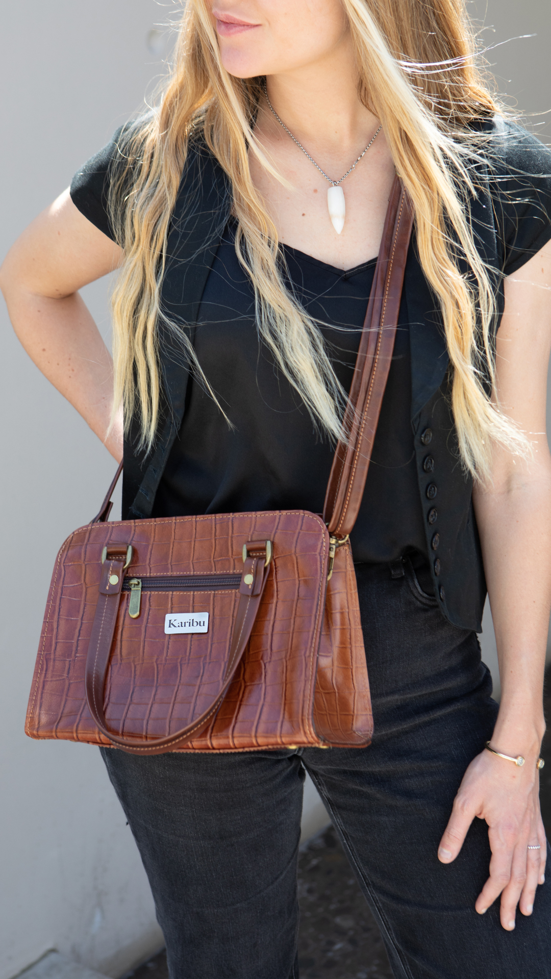 Karibu Brun Präglad Väska
