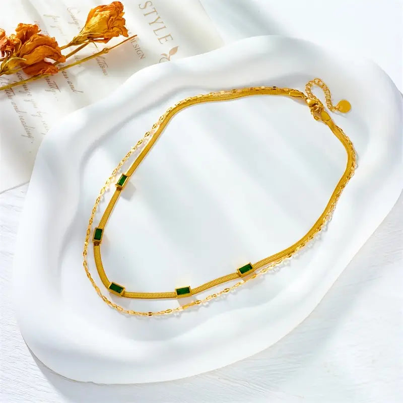 Sorella Gem Dubbel-Lager Retro Halsband | Guld