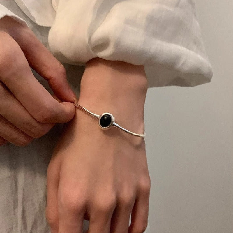 Svart Sten Silverfärgad Armband
