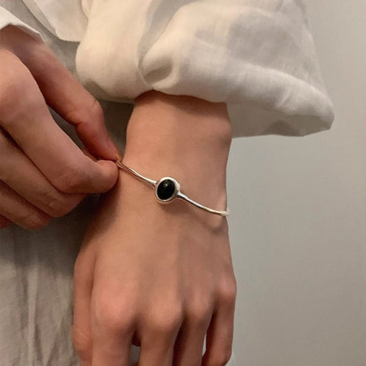 Svart Sten Silverfärgad Armband