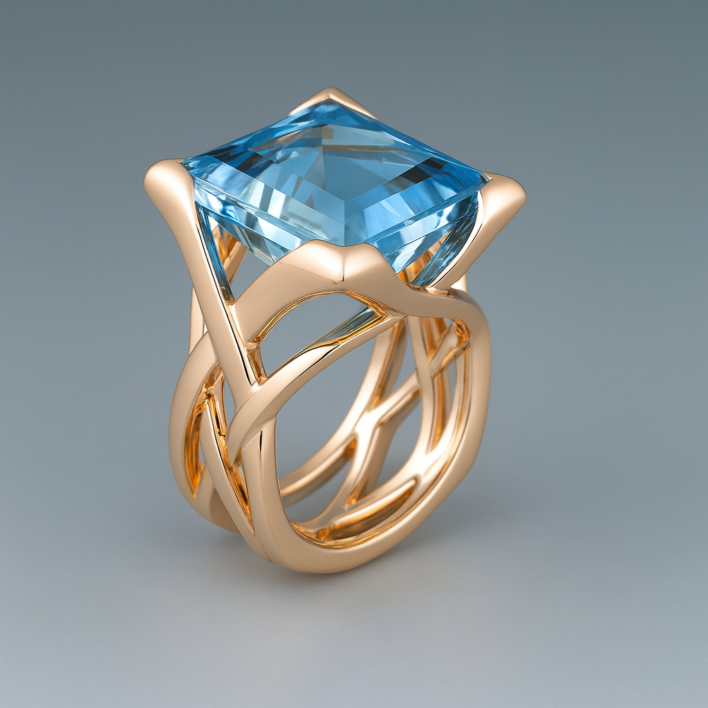 Rosa Ring med Blå Zirkon Vintage