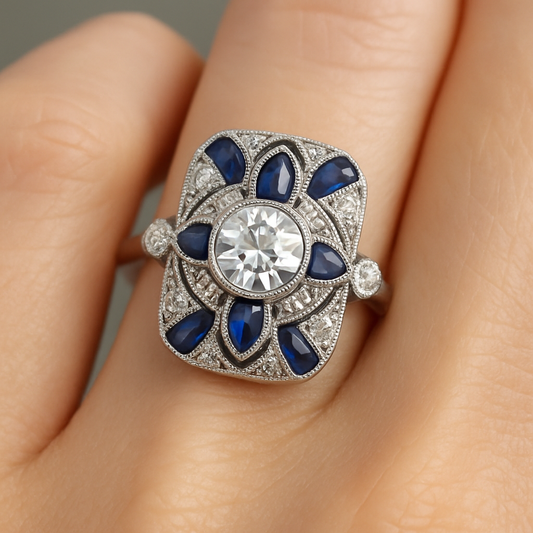 Vintage silverring med blå zirkonia