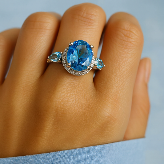 Vintage ring i silver med blå kristall